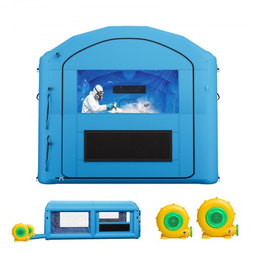 VEVOR Inflatable Paint Booth, 20 x 10 x 8 ft, Portable Spray Booth with 480W+750W Blowers and Large Filter Cotton, Arched Roof Blow Up Painting Tent for ATV, Motorcycle, and Medium Furniture, Blue - CQSPQFWGJF20TX6XR001V1 - view 2