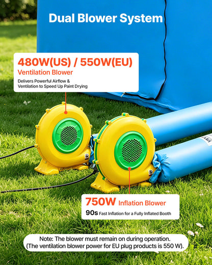 VEVOR Inflatable Paint Booth, 20 x 10 x 8 ft, Portable Spray Booth with 480W+750W Blowers and Large Filter Cotton, Arched Roof Blow Up Painting Tent for ATV, Motorcycle, and Medium Furniture, Blue - CQSPQFWGJF20TX6XR001V1 - view 6