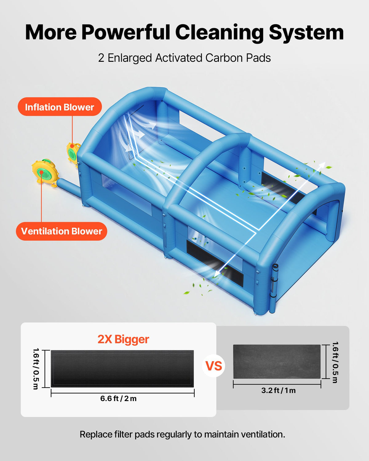 VEVOR Inflatable Paint Booth, 23 x 13 x 9 ft, Portable Spray Booth with 480W+750W Blowers and Large Filter Cotton, Arched Roof Blow Up Painting Tent for Mid-Size Pickup Truck, Large Furniture, Blue - CQSPQFWGJF23ZIQT3001V1 - view 4