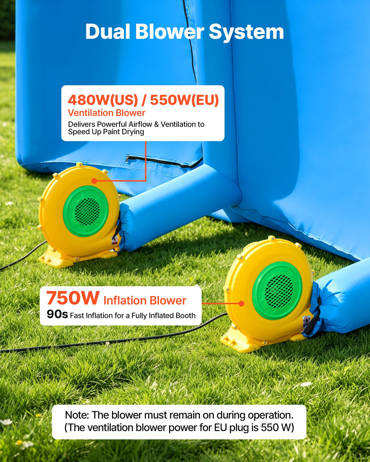VEVOR Inflatable Paint Booth, 23 x 13 x 9 ft, Portable Spray Booth with 480W+750W Blowers and Large Filter Cotton, Arched Roof Blow Up Painting Tent for Mid-Size Pickup Truck, Large Furniture, Blue - CQSPQFWGJF23ZIQT3001V1 - view 6