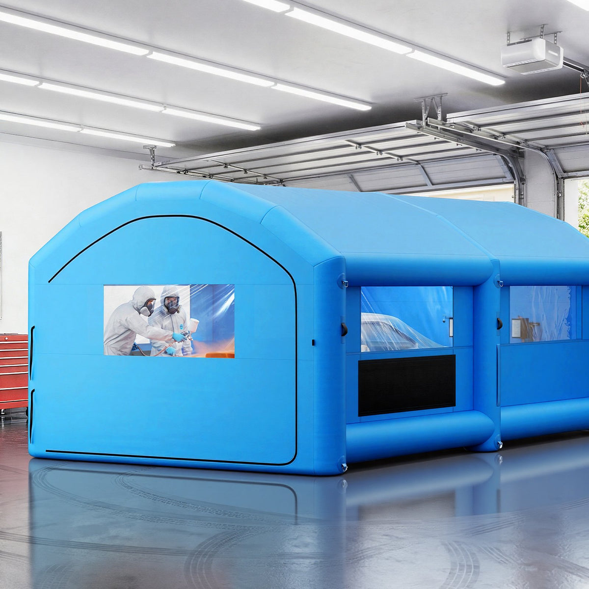 VEVOR Inflatable Paint Booth, 23 x 13 x 9 ft, Portable Spray Booth with 480W+750W Blowers and Large Filter Cotton, Arched Roof Blow Up Painting Tent for Mid-Size Pickup Truck, Large Furniture, Blue - CQSPQFWGJF23ZIQT3001V1 - view 9