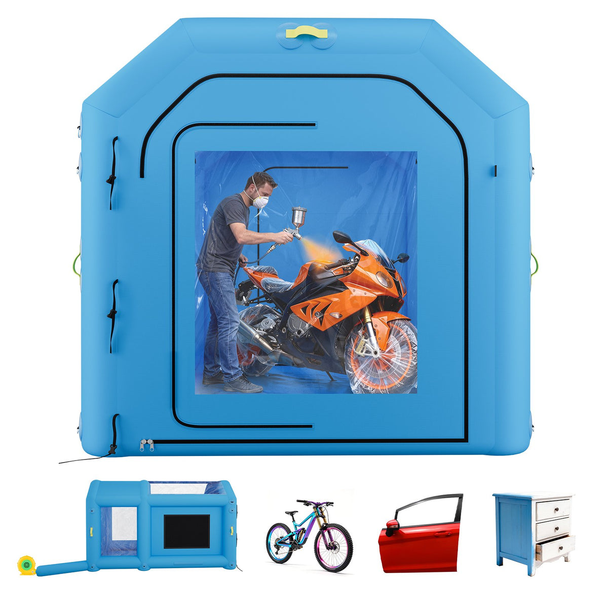 VEVOR Inflatable Paint Booth, 13.1 x 8.2 x 8.2 ft, Portable Spray Booth with 750W Powerful Blower and Large Filter Cotton, Blow Up Painting Tent for Bike, Motorcycle, and Small Furniture, Blue - CQSPQFYGJF136R7U9001V1 - view 1