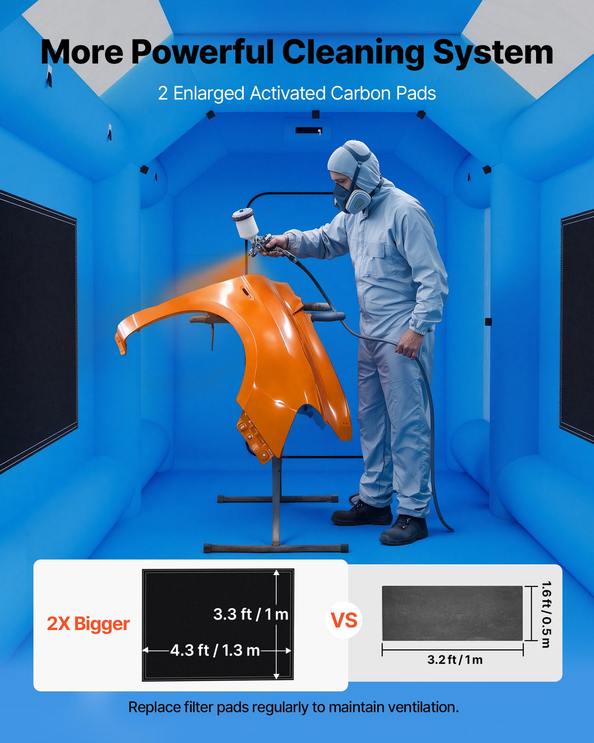 VEVOR Inflatable Paint Booth, 13.1 x 8.2 x 8.2 ft, Portable Spray Booth with 750W Powerful Blower and Large Filter Cotton, Blow Up Painting Tent for Bike, Motorcycle, and Small Furniture, Blue - CQSPQFYGJF136R7U9001V1 - view 4
