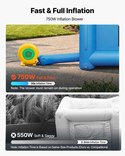 VEVOR Inflatable Paint Booth, 13.1 x 8.2 x 8.2 ft, Portable Spray Booth with 750W Powerful Blower and Large Filter Cotton, Blow Up Painting Tent for Bike, Motorcycle, and Small Furniture, Blue - CQSPQFYGJF136R7U9001V1 - view 6