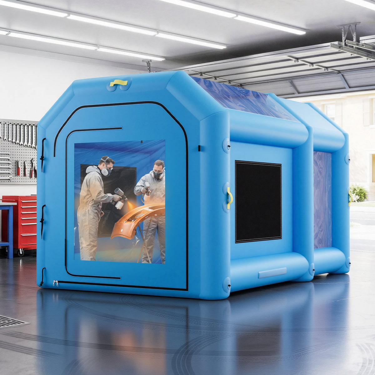 VEVOR Inflatable Paint Booth, 13.1 x 8.2 x 8.2 ft, Portable Spray Booth with 750W Powerful Blower and Large Filter Cotton, Blow Up Painting Tent for Bike, Motorcycle, and Small Furniture, Blue - CQSPQFYGJF136R7U9001V1 - view 9