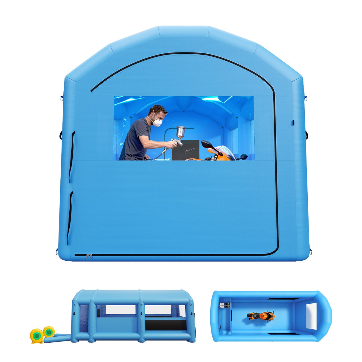 VEVOR Inflatable Paint Booth, 20 x 10 x 8 ft, Portable Spray Booth with 480W+750W Blowers, Large Filter Cotton, Changing Area, Arched Roof Painting Tent for Bike, Motorcycle, and Furniture, Blue - CQSPQFYGJF20NYN0P001V1 - view 1