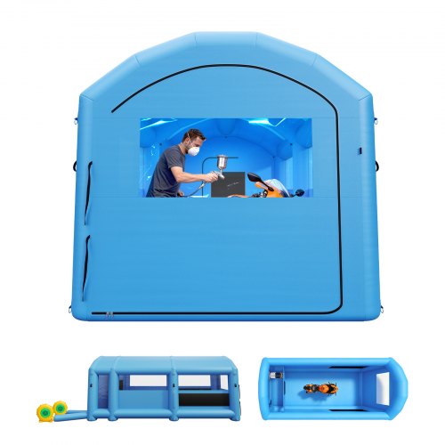 VEVOR Inflatable Paint Booth, 20 x 10 x 8 ft, Portable Spray Booth with 480W+750W Blowers, Large Filter Cotton, Changing Area, Arched Roof Painting Tent for Bike, Motorcycle, and Furniture, Blue - CQSPQFYGJF20NYN0P001V1 - view 2