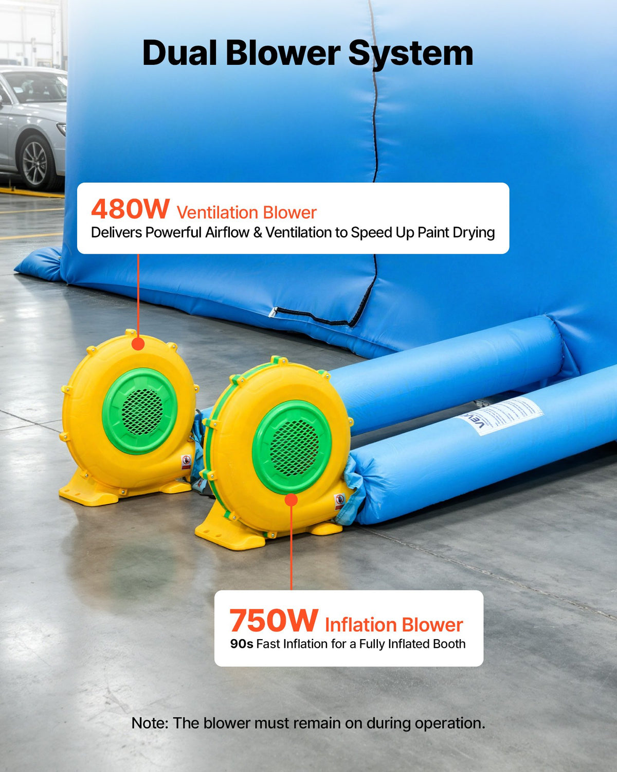 VEVOR Inflatable Paint Booth, 20 x 10 x 8 ft, Portable Spray Booth with 480W+750W Blowers, Large Filter Cotton, Changing Area, Arched Roof Painting Tent for Bike, Motorcycle, and Furniture, Blue - CQSPQFYGJF20NYN0P001V1 - view 6