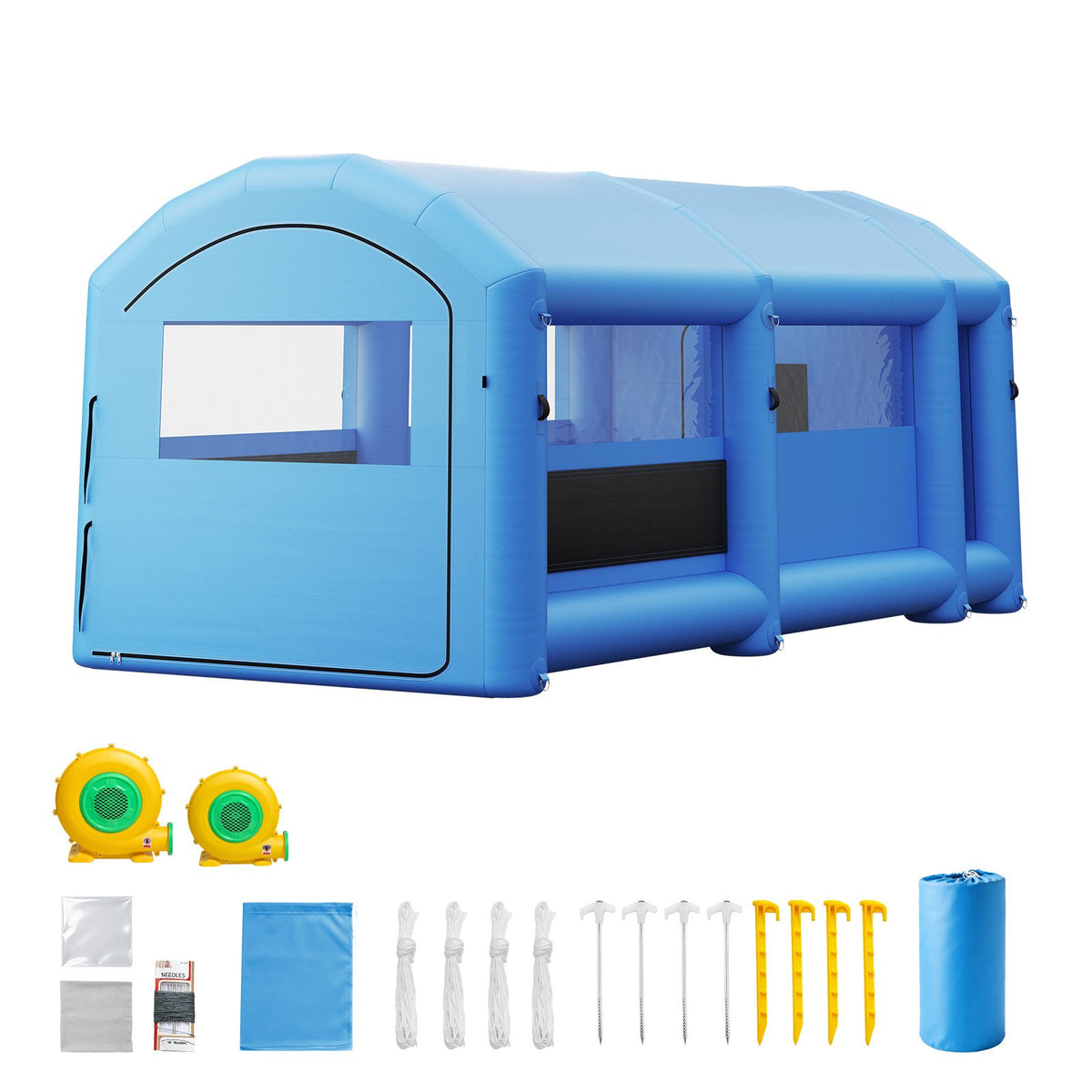 VEVOR Inflatable Paint Booth, 20 x 10 x 8 ft, Portable Spray Booth with 480W+750W Blowers, Large Filter Cotton, Changing Area, Arched Roof Painting Tent for Bike, Motorcycle, and Furniture, Blue - CQSPQFYGJF20NYN0P001V1 - view 10