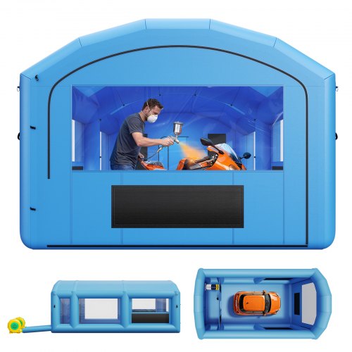 VEVOR Inflatable Paint Booth, 23 x 13 x 9 ft, Portable Spray Booth with 480W+750W Blowers, Large Filter Cotton, Changing Area, Arched Roof Painting Tent for ATV, Motorcycle, Medium Furniture, Blue - CQSPQFYGJF235U73C001V1 - view 2