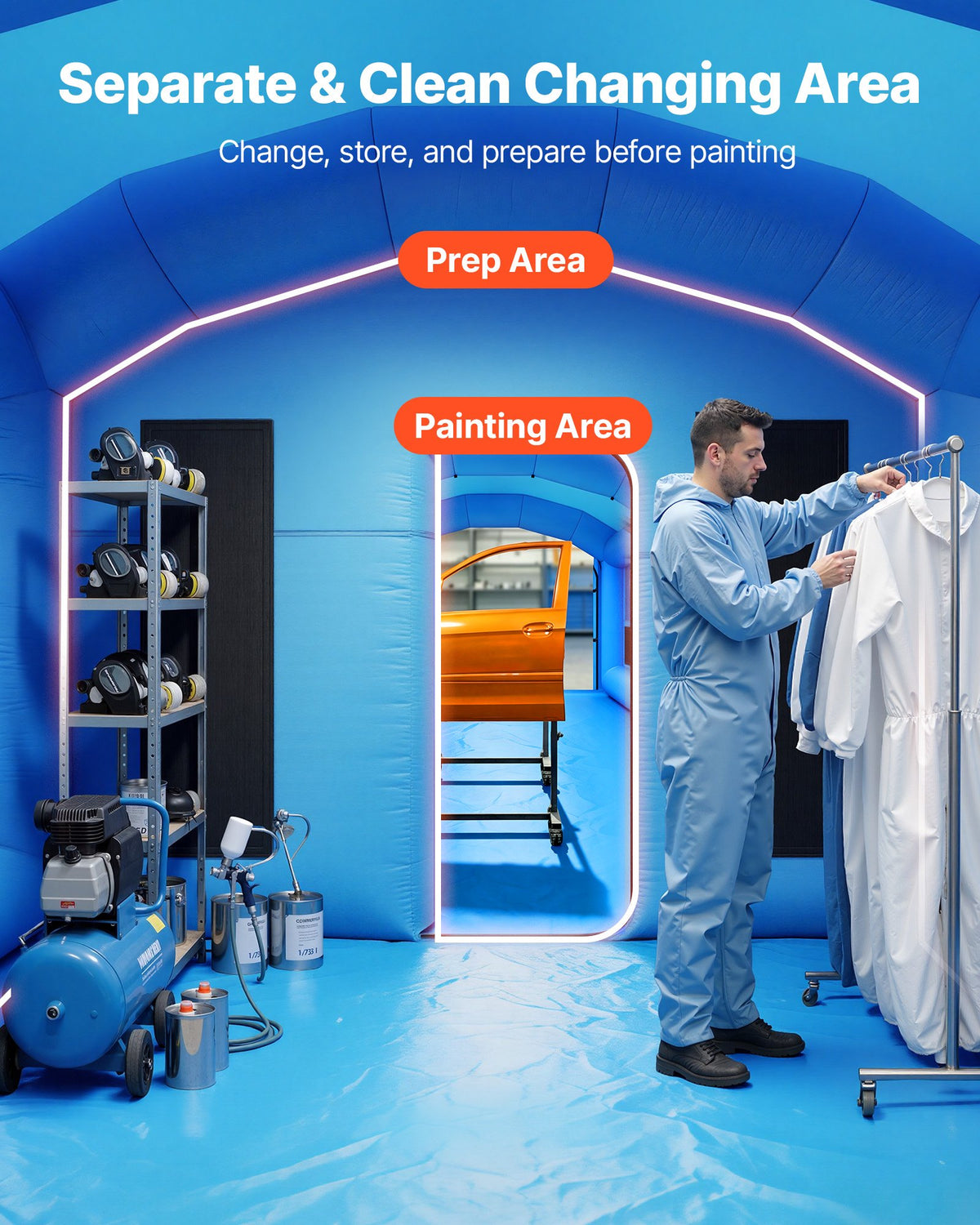 VEVOR Inflatable Paint Booth, 23 x 13 x 9 ft, Portable Spray Booth with 480W+750W Blowers, Large Filter Cotton, Changing Area, Arched Roof Painting Tent for ATV, Motorcycle, Medium Furniture, Blue - CQSPQFYGJF235U73C001V1 - view 5