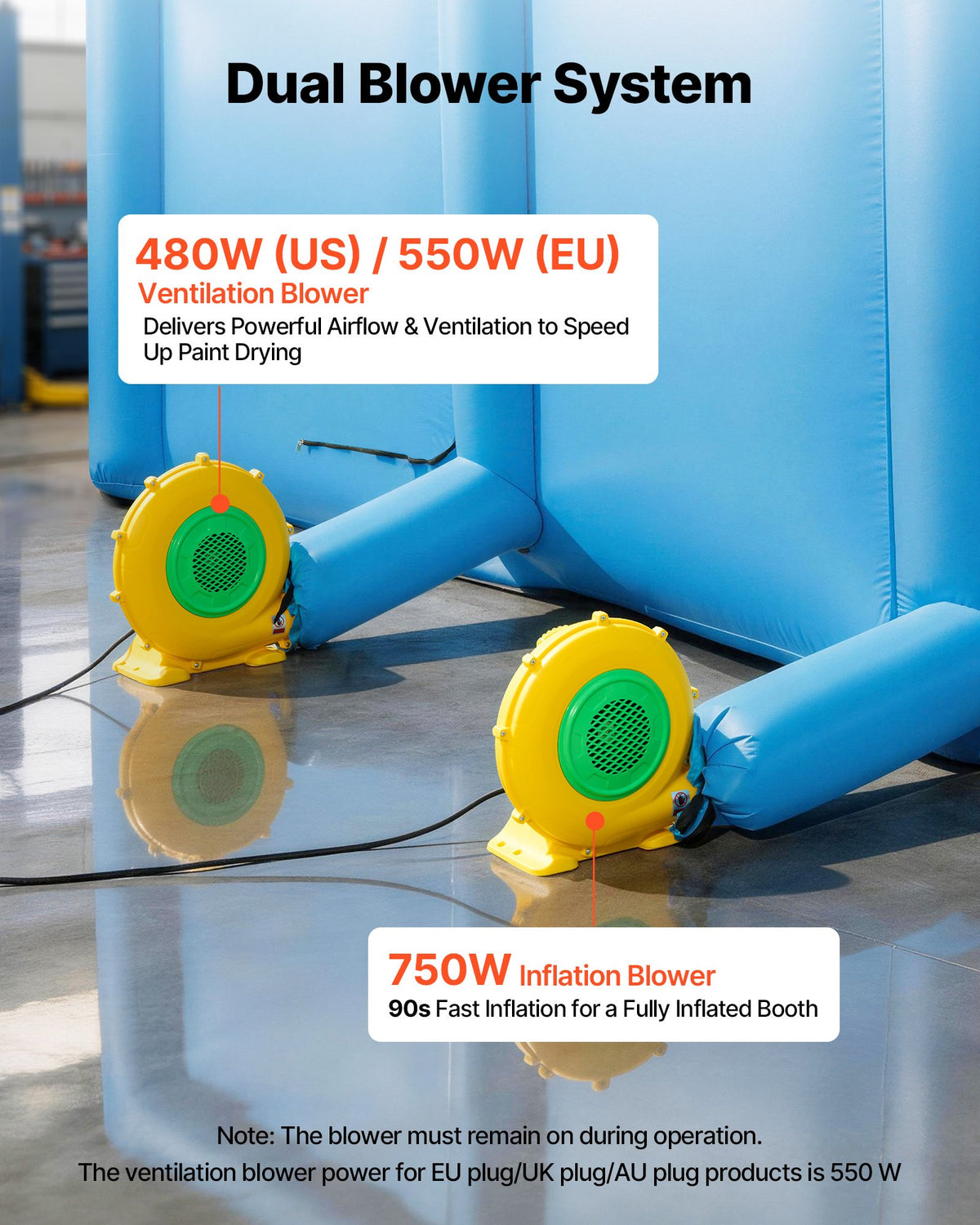 VEVOR Inflatable Paint Booth, 23 x 13 x 9 ft, Portable Spray Booth with 480W+750W Blowers, Large Filter Cotton, Changing Area, Arched Roof Painting Tent for ATV, Motorcycle, Medium Furniture, Blue - CQSPQFYGJF235U73C001V1 - view 6