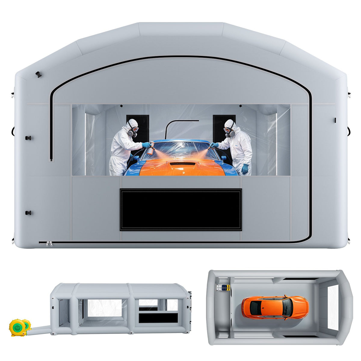 VEVOR Inflatable Paint Booth, 26 x 15 x 10 ft, Portable Spray Booth with 750W+950W Blowers, Large Filter Cotton, Changing Area, Arched Roof Painting Tent for Mid-Size Pickup, Large Furniture, Gray - CQSPQFYGJF26BR01C001V1 - view 1