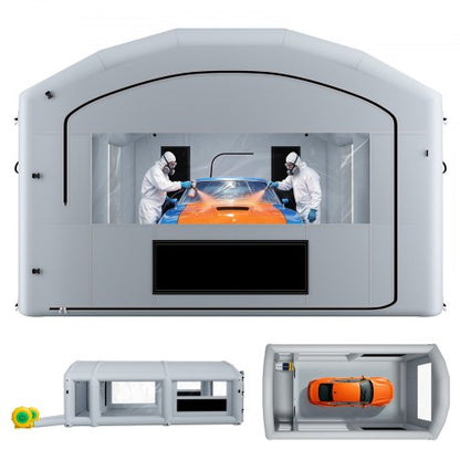 VEVOR Inflatable Paint Booth, 26 x 15 x 10 ft, Portable Spray Booth with 750W+950W Blowers, Large Filter Cotton, Changing Area, Arched Roof Painting Tent for Mid-Size Pickup, Large Furniture, Gray - CQSPQFYGJF26BR01C001V1 - view 2