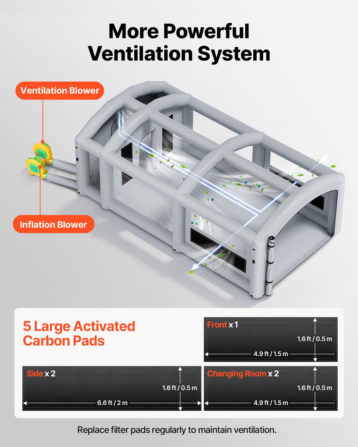 VEVOR Inflatable Paint Booth, 26 x 15 x 10 ft, Portable Spray Booth with 750W+950W Blowers, Large Filter Cotton, Changing Area, Arched Roof Painting Tent for Mid-Size Pickup, Large Furniture, Gray - CQSPQFYGJF26BR01C001V1 - view 4