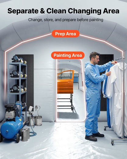 VEVOR Inflatable Paint Booth, 26 x 15 x 10 ft, Portable Spray Booth with 750W+950W Blowers, Large Filter Cotton, Changing Area, Arched Roof Painting Tent for Mid-Size Pickup, Large Furniture, Gray - CQSPQFYGJF26BR01C001V1 - view 5
