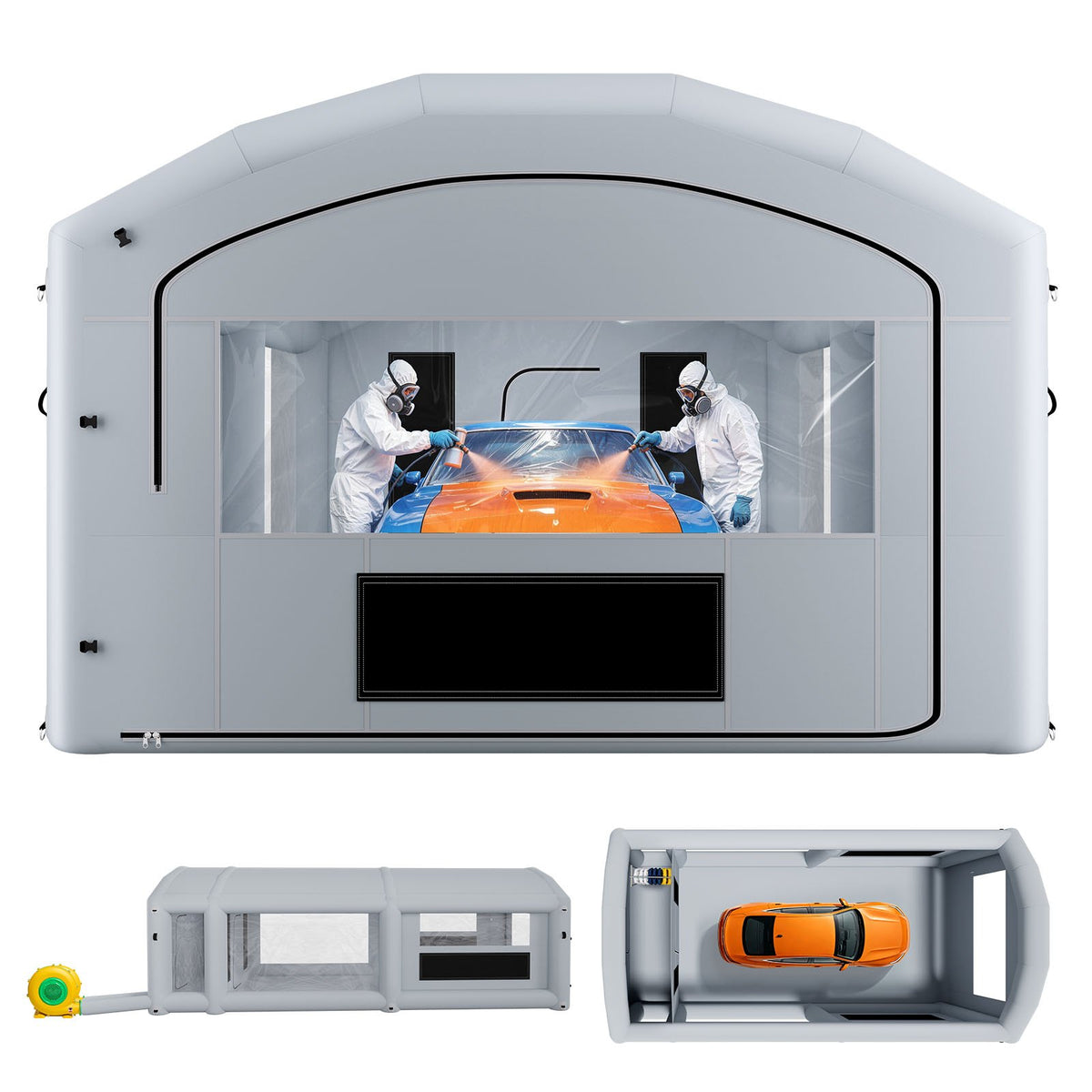 VEVOR Inflatable Paint Booth, 28 x 15 x 10 ft, Portable Spray Booth with 750W+950W Blowers, Large Filter Cotton, Changing Area, Arched Roof Painting Tent for Mid-Size Pickup, Large Furniture, Gray - CQSPQFYGJF28BHFTG001V1 - view 1