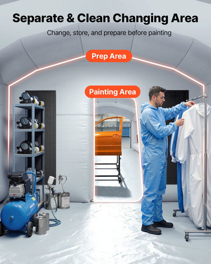 VEVOR Inflatable Paint Booth, 28 x 15 x 10 ft, Portable Spray Booth with 750W+950W Blowers, Large Filter Cotton, Changing Area, Arched Roof Painting Tent for Mid-Size Pickup, Large Furniture, Gray - CQSPQFYGJF28BHFTG001V1 - view 5