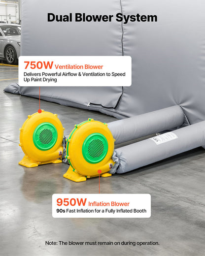 VEVOR Inflatable Paint Booth, 28 x 15 x 10 ft, Portable Spray Booth with 750W+950W Blowers, Large Filter Cotton, Changing Area, Arched Roof Painting Tent for Mid-Size Pickup, Large Furniture, Gray - CQSPQFYGJF28BHFTG001V1 - view 6