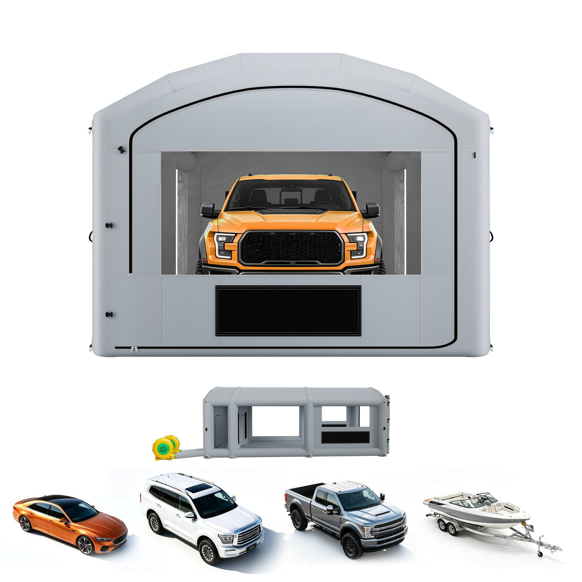 VEVOR Inflatable Paint Booth, 30 x 16 x 12 ft, Portable Spray Booth with 750W+950W Blowers, Large Filter Cotton, Changing Area, Arched Roof Painting Tent for Full-Size Pickup, Small Speedboat, Gray - CQSPQFYGJF3010DDD001V1 - view 1