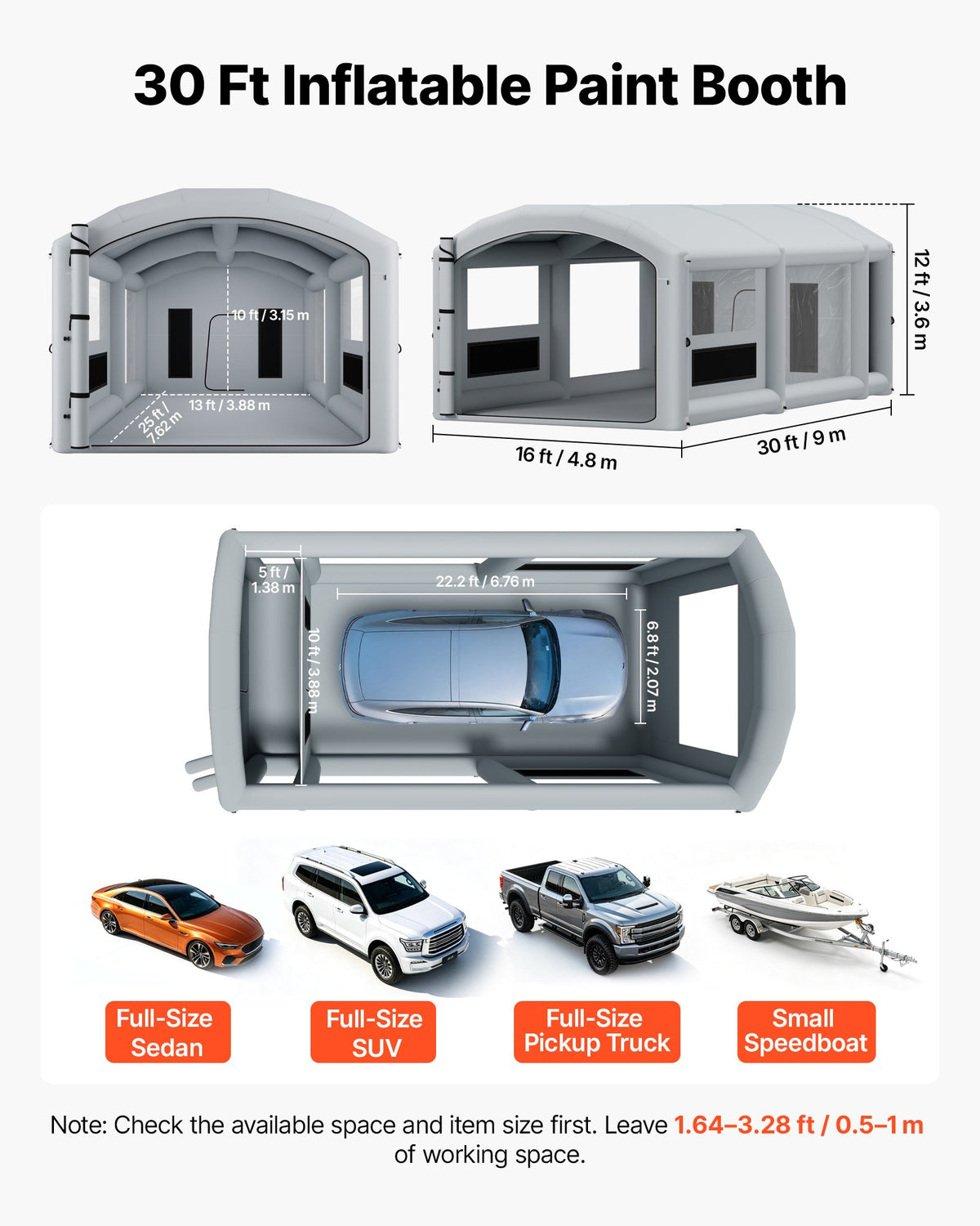 VEVOR Inflatable Paint Booth, 30 x 16 x 12 ft, Portable Spray Booth with 750W+950W Blowers, Large Filter Cotton, Changing Area, Arched Roof Painting Tent for Full-Size Pickup, Small Speedboat, Gray - CQSPQFYGJF3010DDD001V1 - view 3