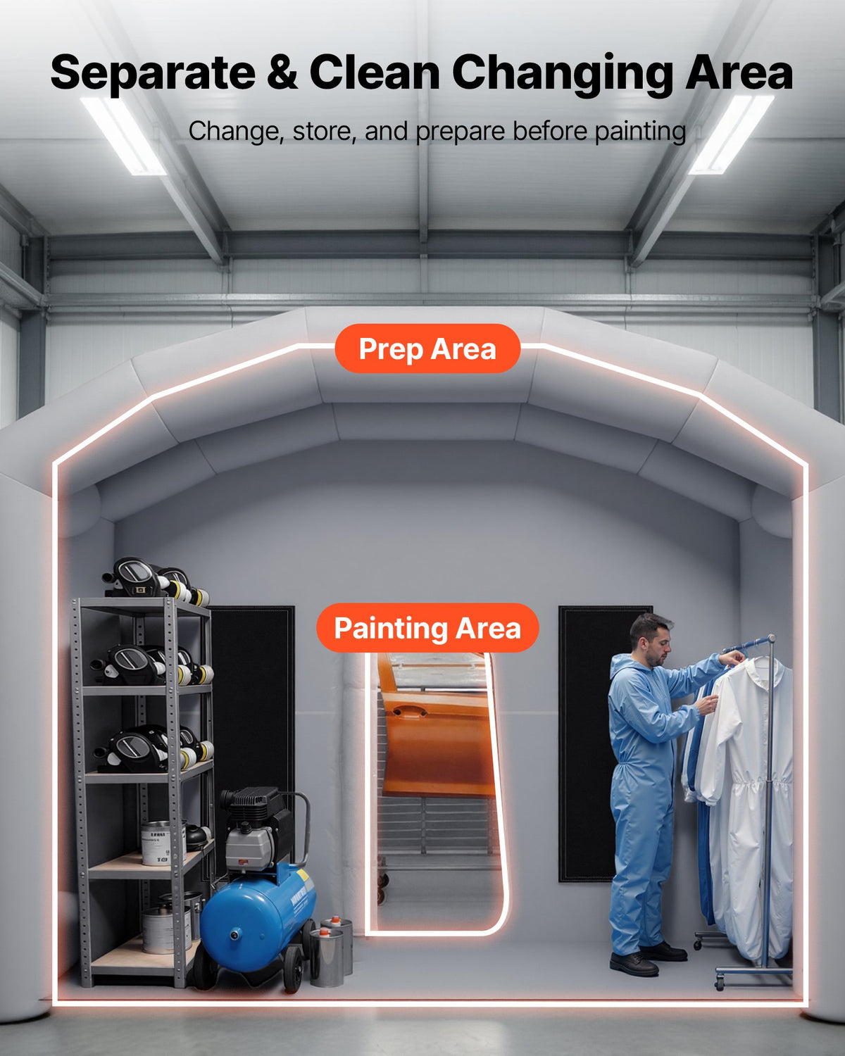 VEVOR Inflatable Paint Booth, 30 x 16 x 12 ft, Portable Spray Booth with 750W+950W Blowers, Large Filter Cotton, Changing Area, Arched Roof Painting Tent for Full-Size Pickup, Small Speedboat, Gray - CQSPQFYGJF3010DDD001V1 - view 5