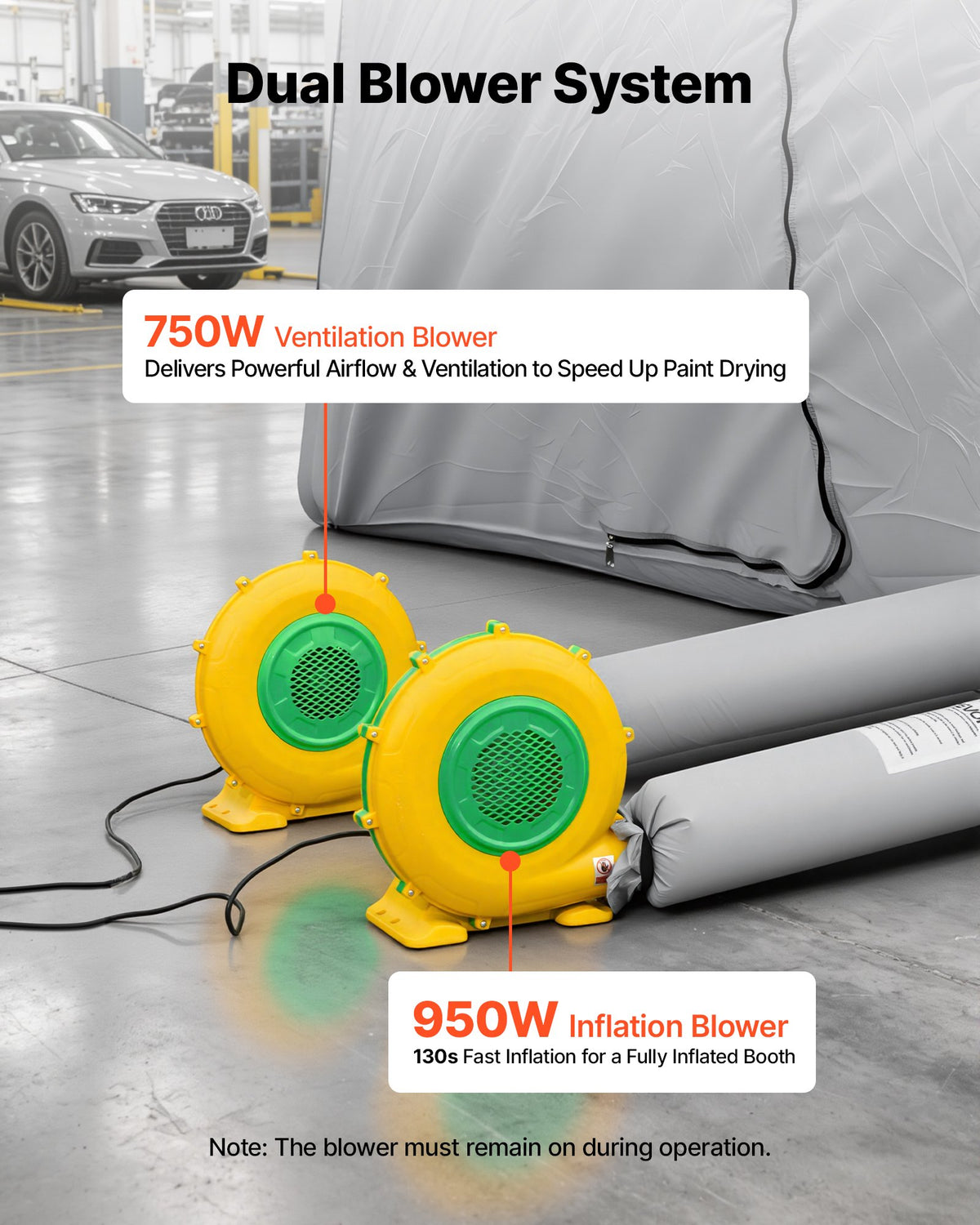 VEVOR Inflatable Paint Booth, 30 x 16 x 12 ft, Portable Spray Booth with 750W+950W Blowers, Large Filter Cotton, Changing Area, Arched Roof Painting Tent for Full-Size Pickup, Small Speedboat, Gray - CQSPQFYGJF3010DDD001V1 - view 6