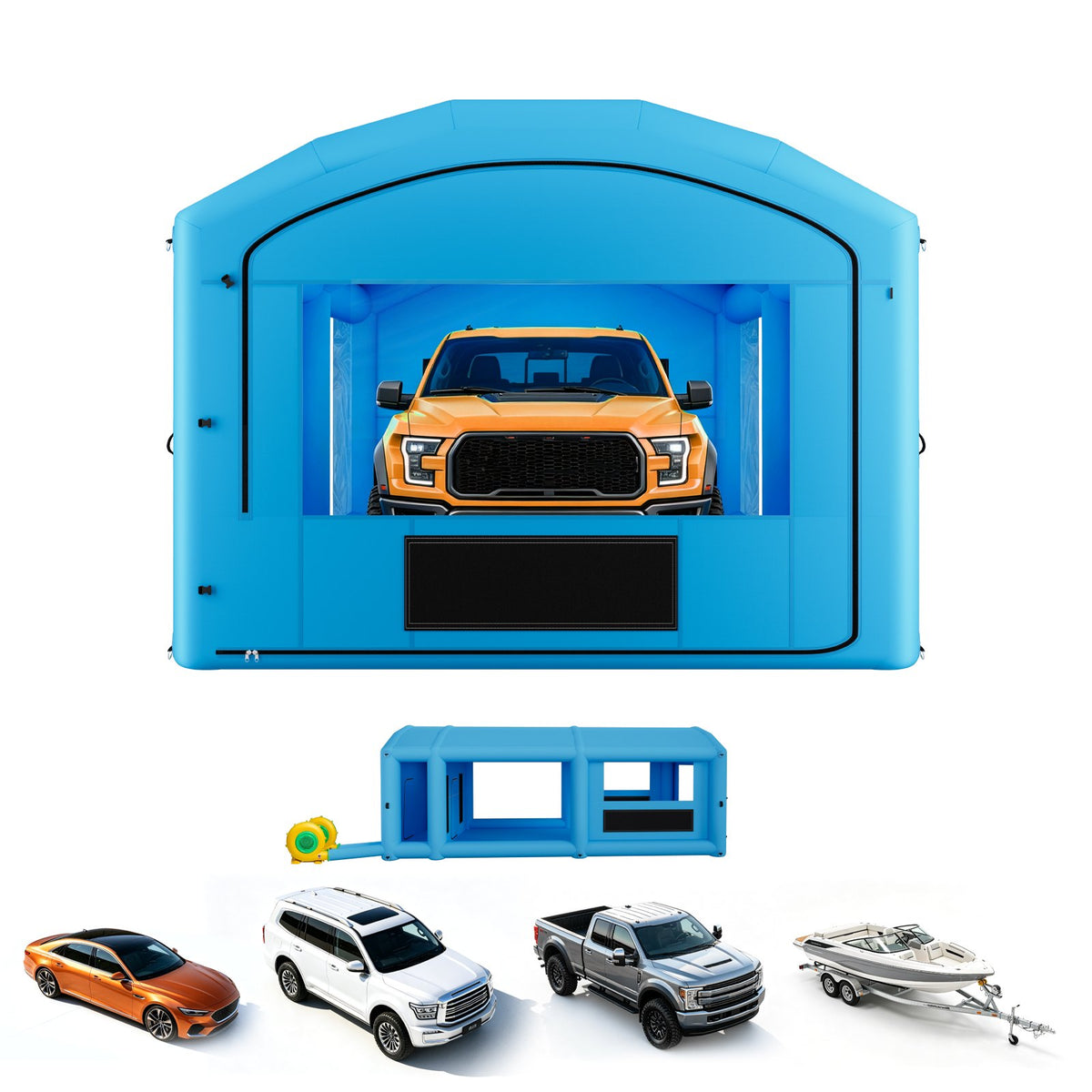 VEVOR Inflatable Paint Booth, 30 x 16 x 12 ft, Portable Spray Booth with 750W+950W Blowers, Large Filter Cotton, Changing Area, Arched Roof Painting Tent for Full-Size Pickup, Small Speedboat, Blue - CQSPQFYGJF30P2OU9001V1 - view 1