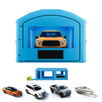 VEVOR Inflatable Paint Booth, 30 x 16 x 12 ft, Portable Spray Booth with 750W+950W Blowers, Large Filter Cotton, Changing Area, Arched Roof Painting Tent for Full-Size Pickup, Small Speedboat, Blue - CQSPQFYGJF30P2OU9001V1 - view 1