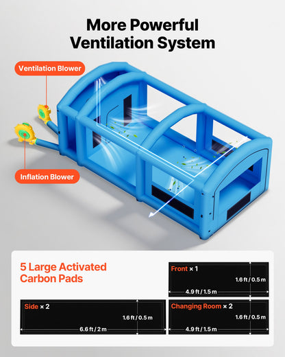 VEVOR Inflatable Paint Booth, 30 x 16 x 12 ft, Portable Spray Booth with 750W+950W Blowers, Large Filter Cotton, Changing Area, Arched Roof Painting Tent for Full-Size Pickup, Small Speedboat, Blue - CQSPQFYGJF30P2OU9001V1 - view 4