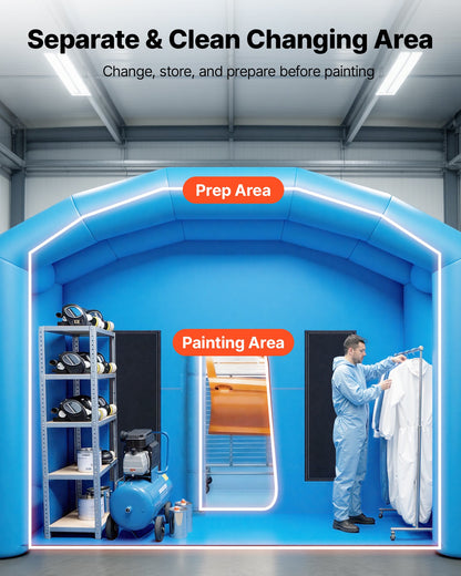 VEVOR Inflatable Paint Booth, 30 x 16 x 12 ft, Portable Spray Booth with 750W+950W Blowers, Large Filter Cotton, Changing Area, Arched Roof Painting Tent for Full-Size Pickup, Small Speedboat, Blue - CQSPQFYGJF30P2OU9001V1 - view 5