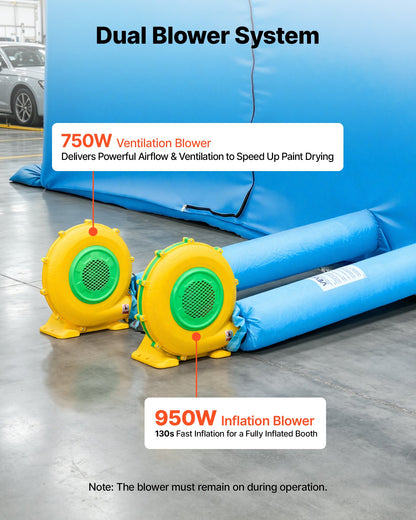 VEVOR Inflatable Paint Booth, 30 x 16 x 12 ft, Portable Spray Booth with 750W+950W Blowers, Large Filter Cotton, Changing Area, Arched Roof Painting Tent for Full-Size Pickup, Small Speedboat, Blue - CQSPQFYGJF30P2OU9001V1 - view 6