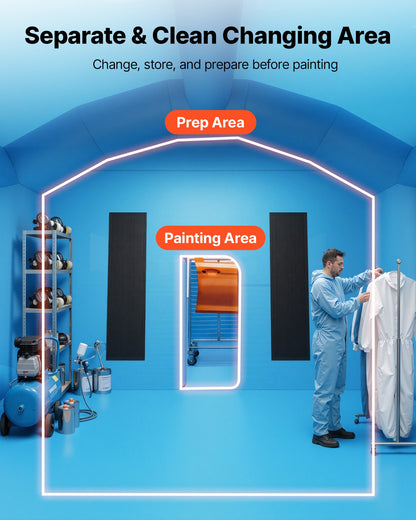VEVOR Inflatable Paint Booth, 33 x 20 x 13 ft, Portable Spray Booth with 950W+1100W Blowers, Large Filter Cotton, Changing Area, Arched Roof Painting Tent for Full-Size Pickup Truck, Small Speedboat - CQSPQFYGJF3394QHS001V1 - view 5