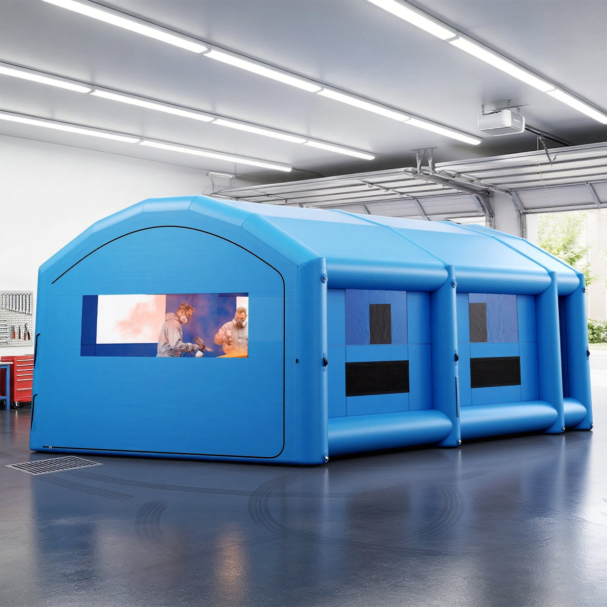 VEVOR Inflatable Paint Booth, 33 x 20 x 13 ft, Portable Spray Booth with 950W+1100W Blowers, Large Filter Cotton, Changing Area, Arched Roof Painting Tent for Full-Size Pickup Truck, Small Speedboat - CQSPQFYGJF3394QHS001V1 - view 9