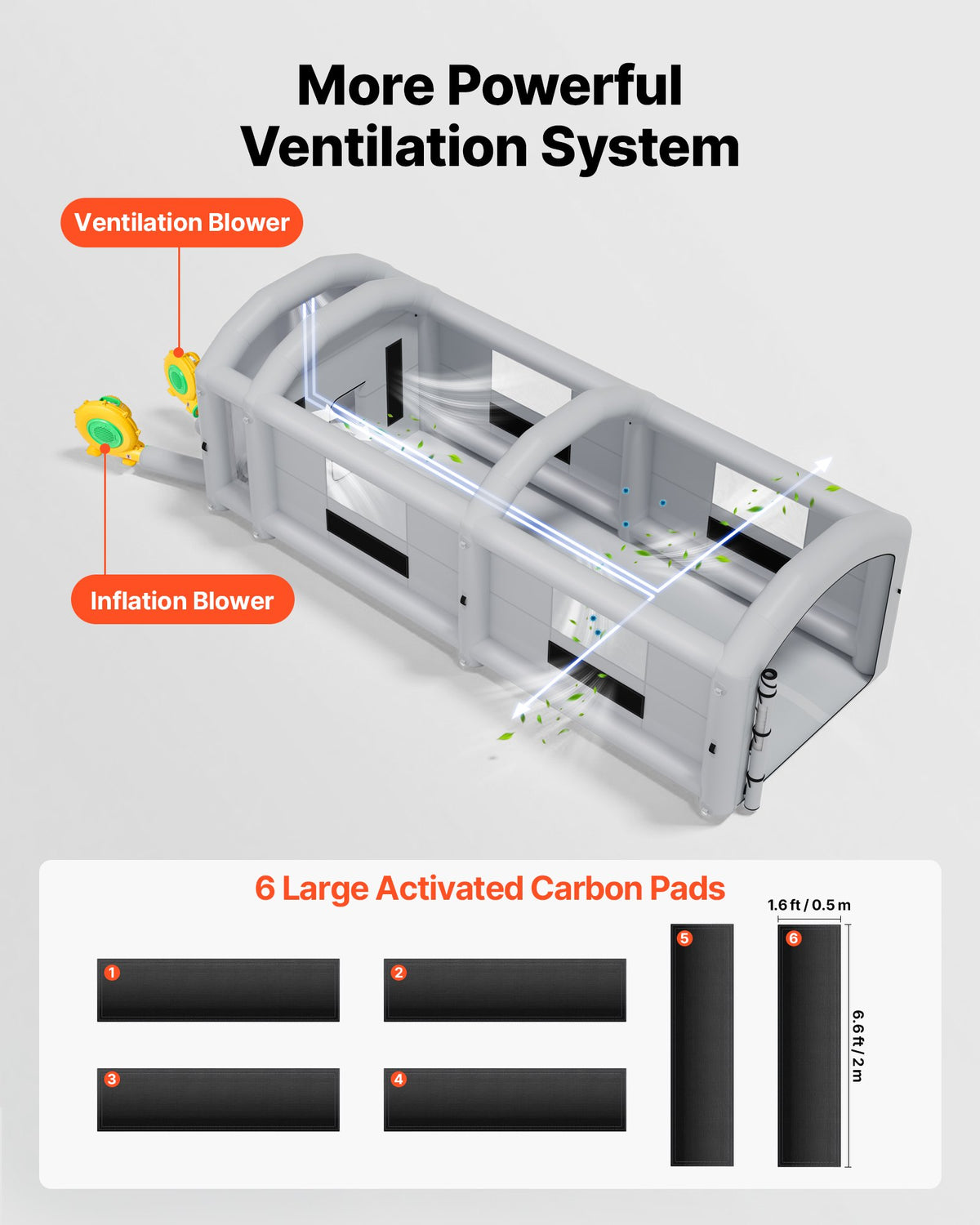 VEVOR Inflatable Paint Booth, 39 x 16 x 13 ft, Portable Spray Booth with 950W+1100W Blowers, Large Filter Cotton, Changing Area, Arched Roof Painting Tent for Heavy-Duty Pickup Truck and Van, Gray - CQSPQFYGJF39ICLZI001V1 - view 4