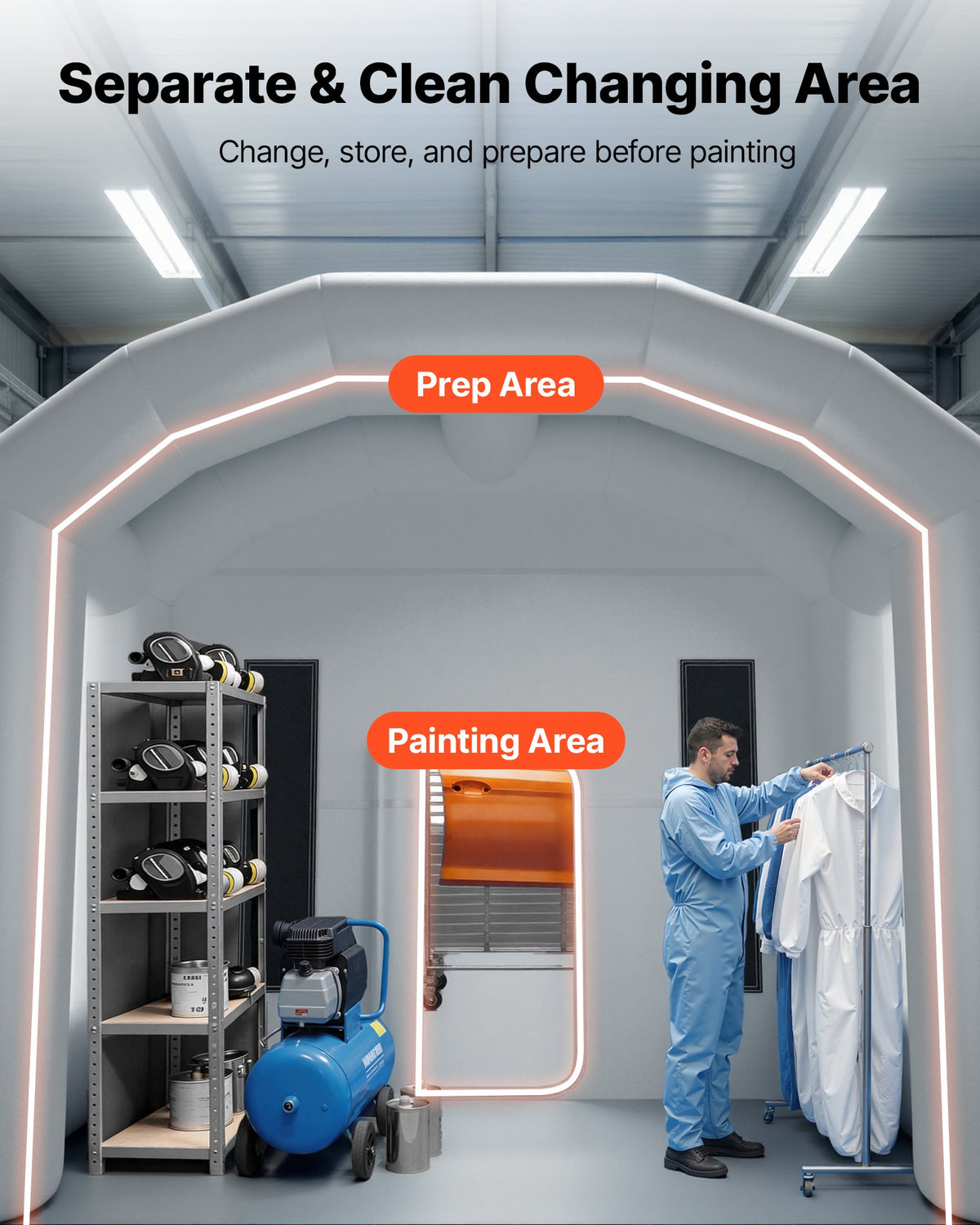 VEVOR Inflatable Paint Booth, 39 x 16 x 13 ft, Portable Spray Booth with 950W+1100W Blowers, Large Filter Cotton, Changing Area, Arched Roof Painting Tent for Heavy-Duty Pickup Truck and Van, Gray - CQSPQFYGJF39ICLZI001V1 - view 5