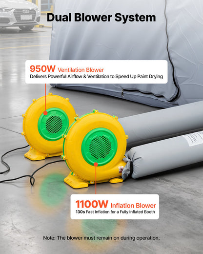 VEVOR Inflatable Paint Booth, 39 x 16 x 13 ft, Portable Spray Booth with 950W+1100W Blowers, Large Filter Cotton, Changing Area, Arched Roof Painting Tent for Heavy-Duty Pickup Truck and Van, Gray - CQSPQFYGJF39ICLZI001V1 - view 6