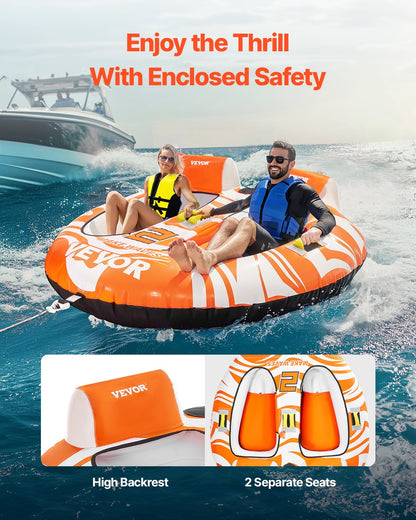 VEVOR Towable Tubes for Boating 2 Person, Inflatable Boat Tubes and Towables with 2 Cockpits, 340lbs Water Sport Tubes for Boat to Pull - with 840D Full Nylon Cover, Padded Grab Handles & Safety Valve - CQTL2MTT2R00JOEO4V0 - view 3