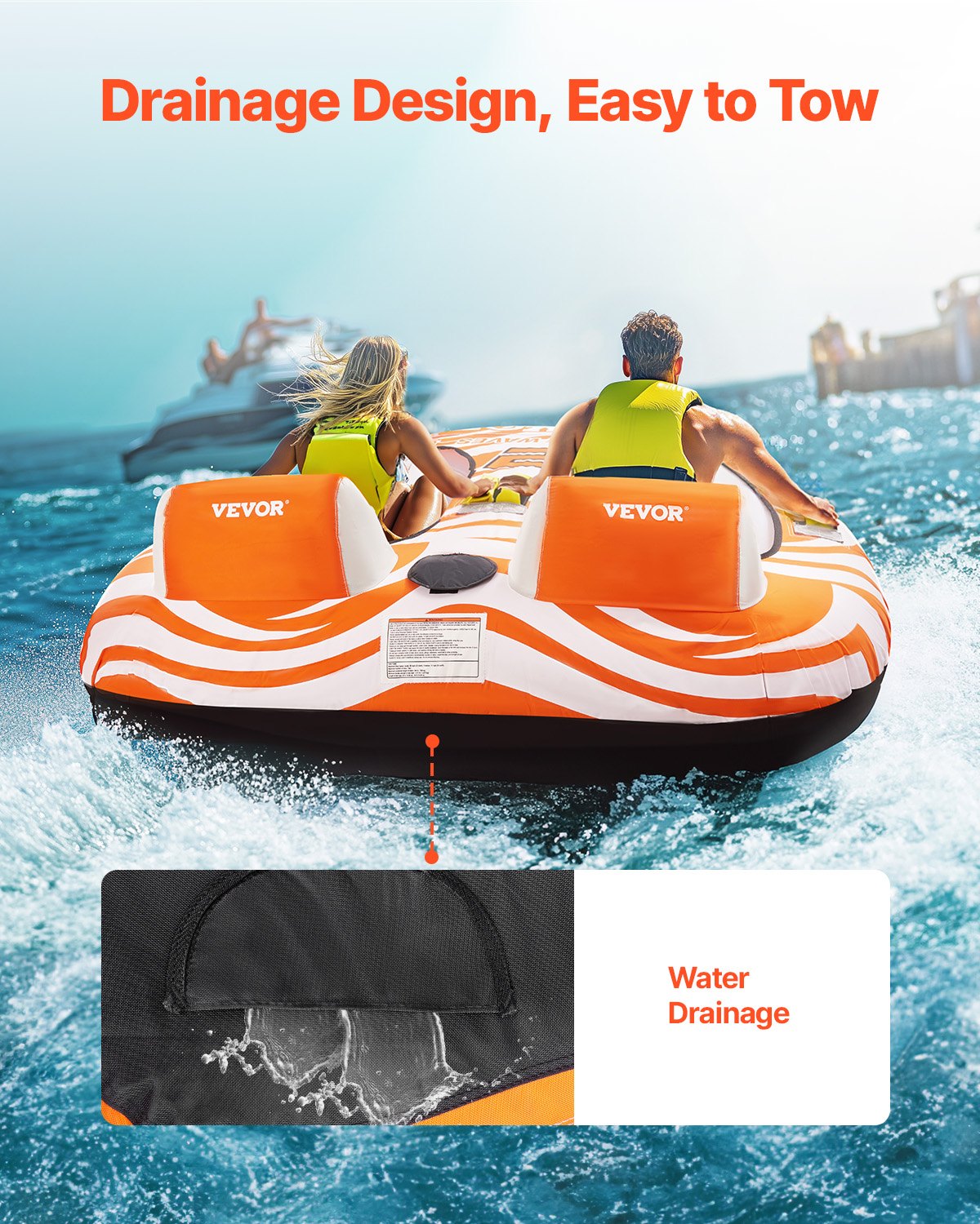 VEVOR Towable Tubes for Boating 2 Person, Inflatable Boat Tubes and Towables with 2 Cockpits, 340lbs Water Sport Tubes for Boat to Pull - with 840D Full Nylon Cover, Padded Grab Handles & Safety Valve - CQTL2MTT2R00JOEO4V0 - view 7
