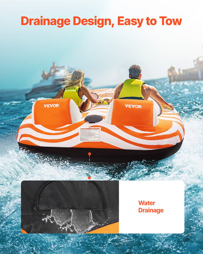 VEVOR Towable Tubes for Boating 2 Person, Inflatable Boat Tubes and Towables with 2 Cockpits, 340lbs Water Sport Tubes for Boat to Pull - with 840D Full Nylon Cover, Padded Grab Handles & Safety Valve - CQTL2MTT2R00JOEO4V0 - view 7