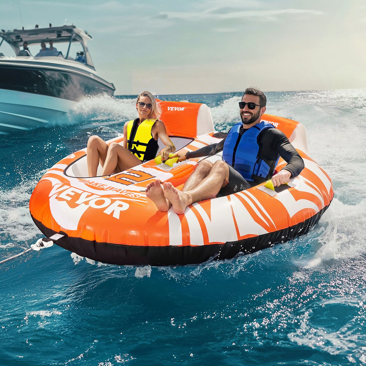 VEVOR Towable Tubes for Boating 2 Person, Inflatable Boat Tubes and Towables with 2 Cockpits, 340lbs Water Sport Tubes for Boat to Pull - with 840D Full Nylon Cover, Padded Grab Handles & Safety Valve - CQTL2MTT2R00JOEO4V0 - view 9