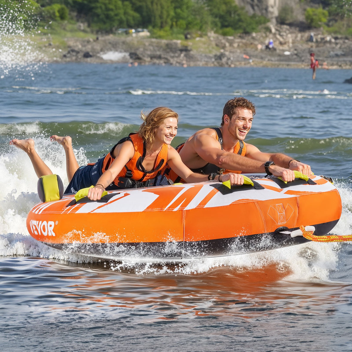 VEVOR Towable Tubes for Boating, 1-2 Riders Inflatable Towable Tube for Boat to Pull, 340lbs Capacity Boat Tubes and Towables for Water Sports - with Fins, Double-Stitched Nylon Cover & Padded Handles - CQTL2PDDX2R0W0X83V0 - view 9