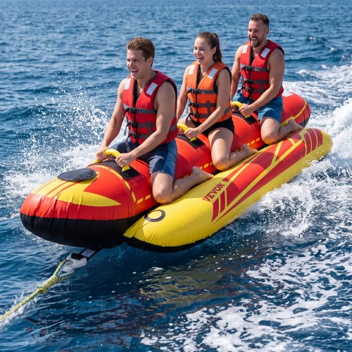 VEVOR Towable Tubes for Boating, 1-3 Riders Inflatable Boat Tubes and Towables, 510lbs Capacity Hot Dog Water Sport Tube for Boat to Pull - with Full Nylon Cover, Padded Handles & Speed Safety Valve - CQTL2QXK3R00F85JVV0 - view 2