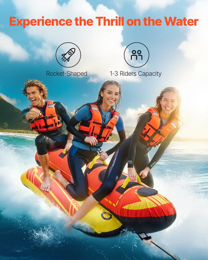 VEVOR Towable Tubes for Boating, 1-3 Riders Inflatable Boat Tubes and Towables, 510lbs Capacity Hot Dog Water Sport Tube for Boat to Pull - with Full Nylon Cover, Padded Handles & Speed Safety Valve - CQTL2QXK3R00F85JVV0 - view 3