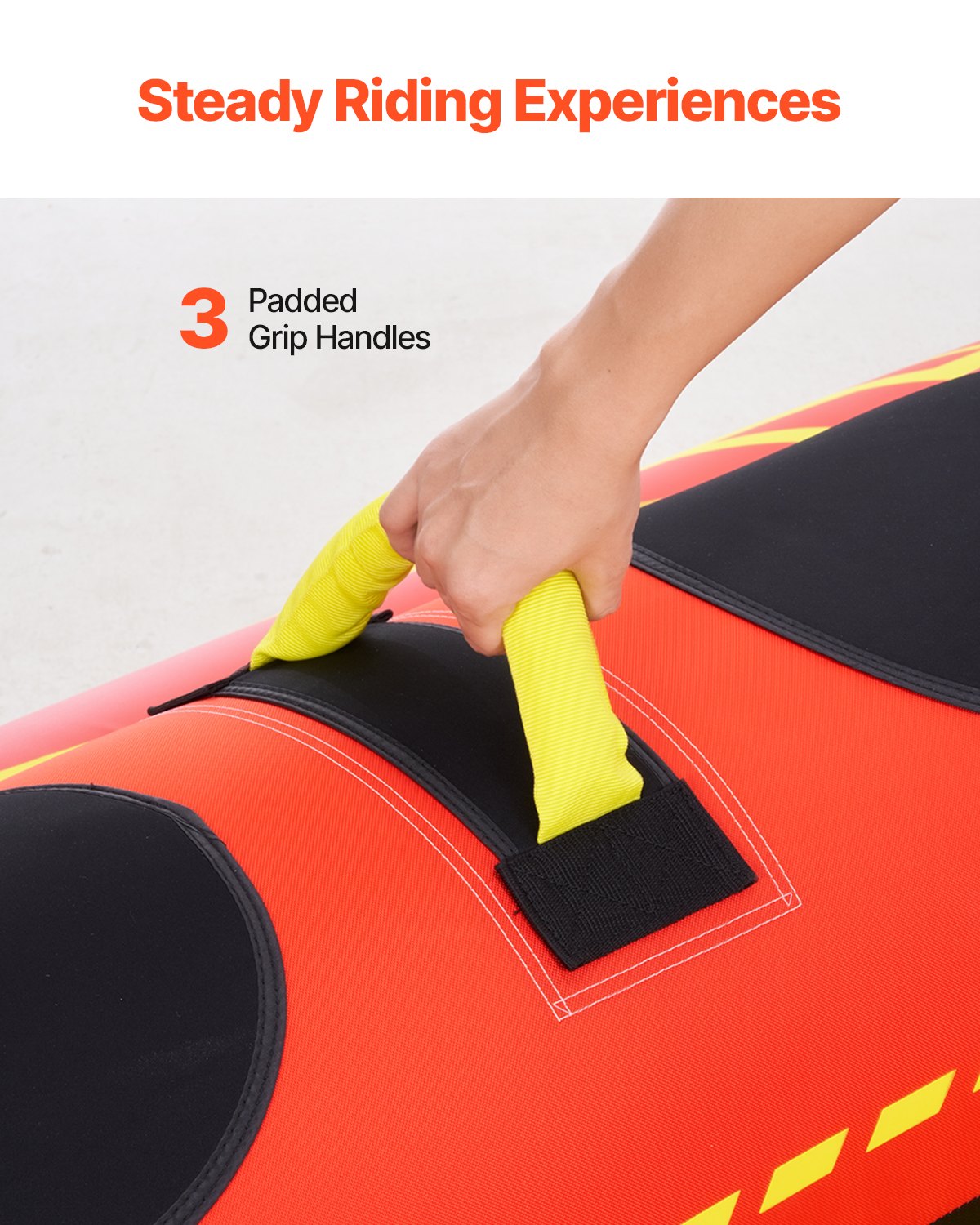 VEVOR Towable Tubes for Boating, 1-3 Riders Inflatable Boat Tubes and Towables, 510lbs Capacity Hot Dog Water Sport Tube for Boat to Pull - with Full Nylon Cover, Padded Handles & Speed Safety Valve - CQTL2QXK3R00F85JVV0 - view 6