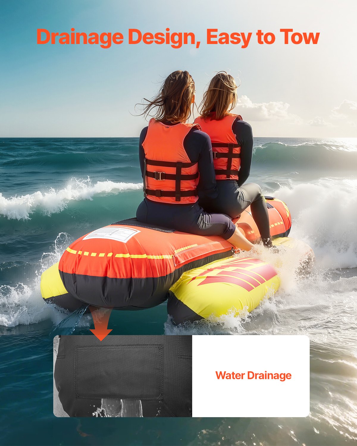 VEVOR Towable Tubes for Boating, 1-3 Riders Inflatable Boat Tubes and Towables, 510lbs Capacity Hot Dog Water Sport Tube for Boat to Pull - with Full Nylon Cover, Padded Handles & Speed Safety Valve - CQTL2QXK3R00F85JVV0 - view 7