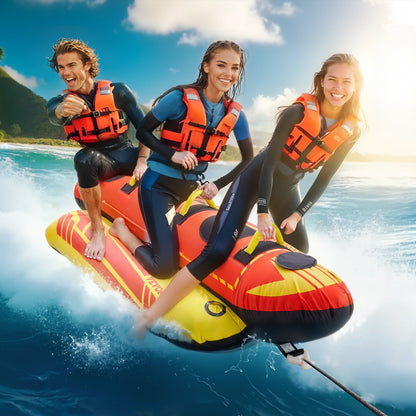 VEVOR Towable Tubes for Boating, 1-3 Riders Inflatable Boat Tubes and Towables, 510lbs Capacity Hot Dog Water Sport Tube for Boat to Pull - with Full Nylon Cover, Padded Handles & Speed Safety Valve - CQTL2QXK3R00F85JVV0 - view 9