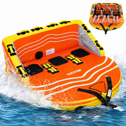 VEVOR Towable Tube for Boating, 1-3 Riders Inflatable Boat Tubes and Towables, 510lbs Water Sport Towable Tube for Boat to Pull - with Full Nylon Cover, 16 Grab Handles, Dual Tow Points & Safety Valve - CQTL2SFDX3R0W43OPV0 - view 1