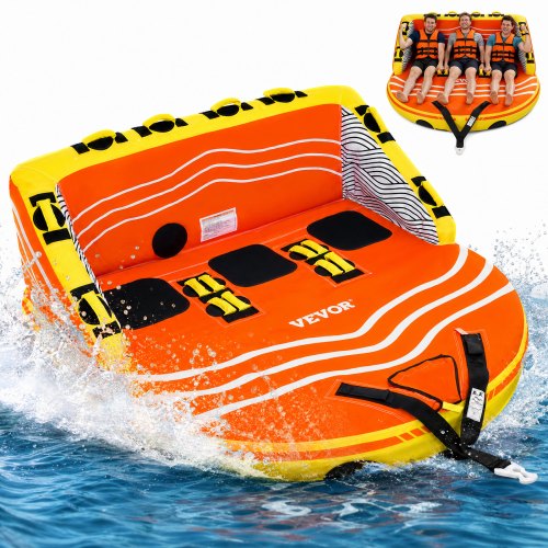 VEVOR Towable Tube for Boating, 1-3 Riders Inflatable Boat Tubes and Towables, 510lbs Water Sport Towable Tube for Boat to Pull - with Full Nylon Cover, 16 Grab Handles, Dual Tow Points & Safety Valve - CQTL2SFDX3R0W43OPV0 - view 2