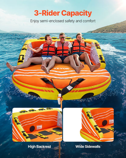 VEVOR Towable Tube for Boating, 1-3 Riders Inflatable Boat Tubes and Towables, 510lbs Water Sport Towable Tube for Boat to Pull - with Full Nylon Cover, 16 Grab Handles, Dual Tow Points & Safety Valve - CQTL2SFDX3R0W43OPV0 - view 3